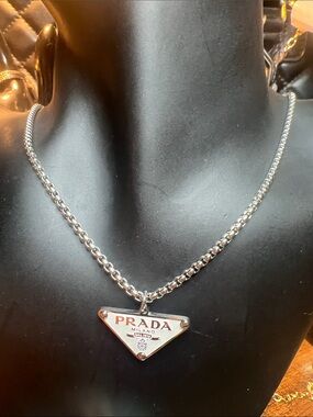 Stainless Steel Silver Triangle Logo Pendant Necklace